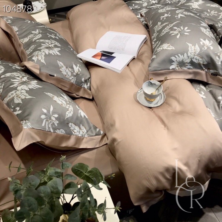 Серо-кремовый комплект постельного из тенселя Луговые травы - Код товара 104878