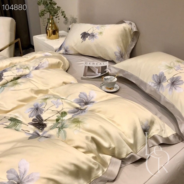 Лимонно-сірий комплект постільної з тенсела Цвітіння - Код товару 104880