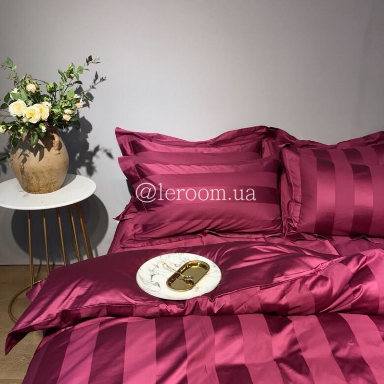 Египетский хлопок Марсала жаккард с атласными полосками - Код товара 81015
