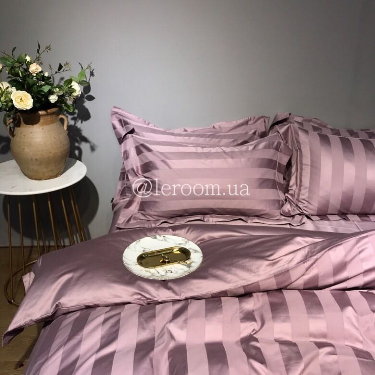 Єгипетська бавовна Лавандова жакард з атласними смужками - Код товару 81018