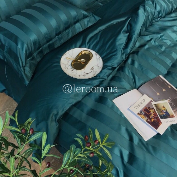 Египетский хлопок Изумруд жаккард с атласными полосками - Код товара 81019