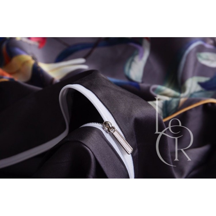 Элитное постельное белье из египетского хлопка, графитовый комплект с райскими птицами, СЕМЕЙНЫЙ - Код товара S1301