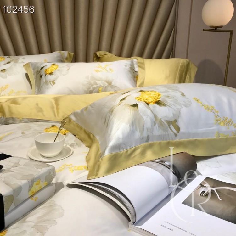 Тенсел (Эвкалиптовое волокно) Лимонно-белый с пионами - Код товару 52304