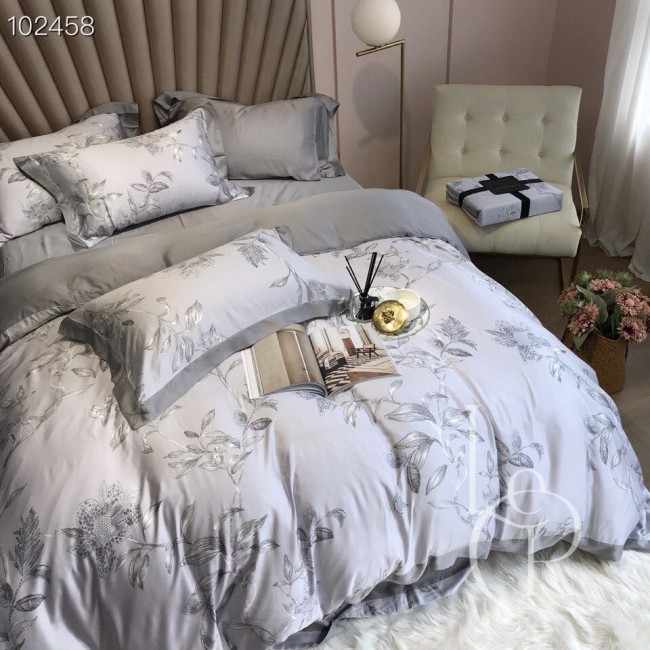 Тенсел (Эвкалиптовое волокно) Серый с растительным принтом