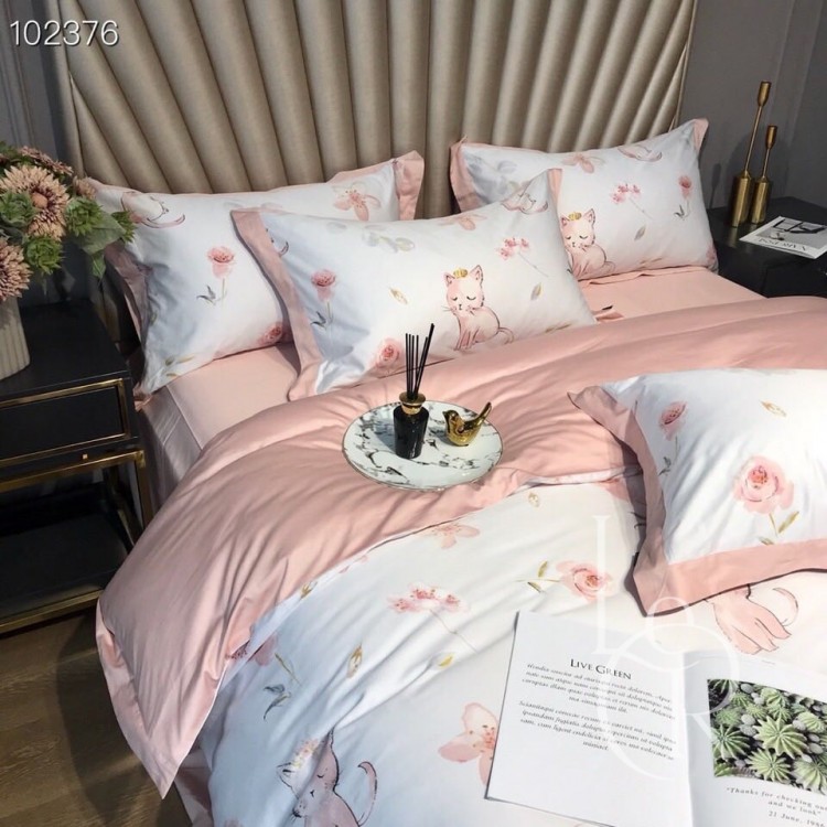 Египетский хлопок Нежно-розовый с котиками - Код товара 2225