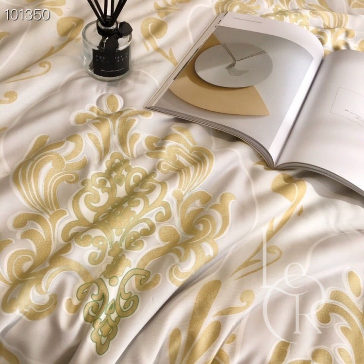 Летнее одеяло тенсел (эвкалипт) Горчичное с восточным мотивом + набор - Код товара 92223