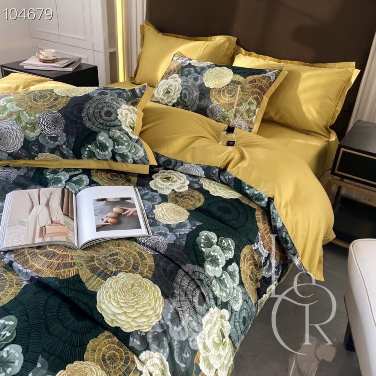 Єгипетська бавовна Гірчична з квітковою композицією - Код товару 2112