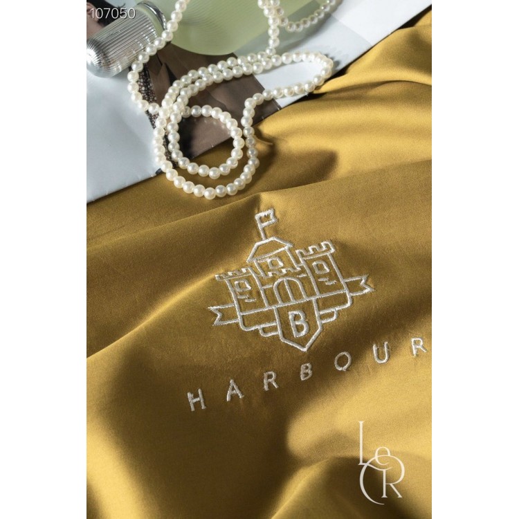 Двосторонній комплект з єгипетської бавовни золотисто-гірчична з білим Ягоди та квіти - Код товару 102595