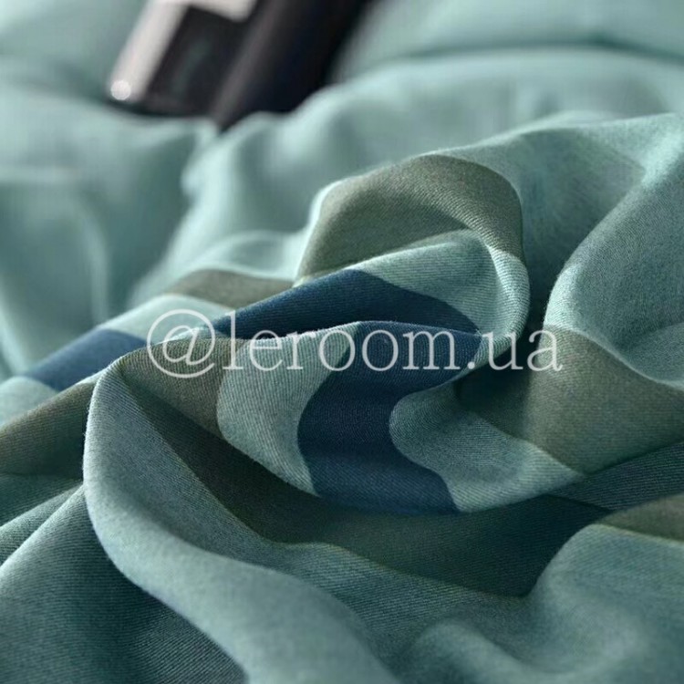 Тенсел (Эвкалиптовое волокно) Бирюзовый с полосочками - Код товару 2041