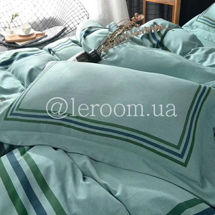 Тенсел (Эвкалиптовое волокно) Бирюзовый с полосочками - Код товару 2041