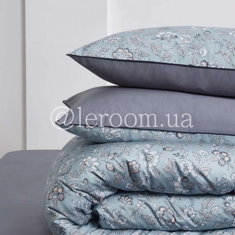 Египетский хлопок Голубой с мелкими цветочками - Код товару e1192