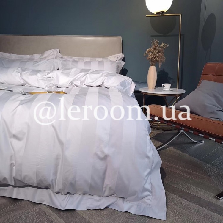 Египетский хлопок Серебристый жаккард с атласными полосками - Код товару DT1003